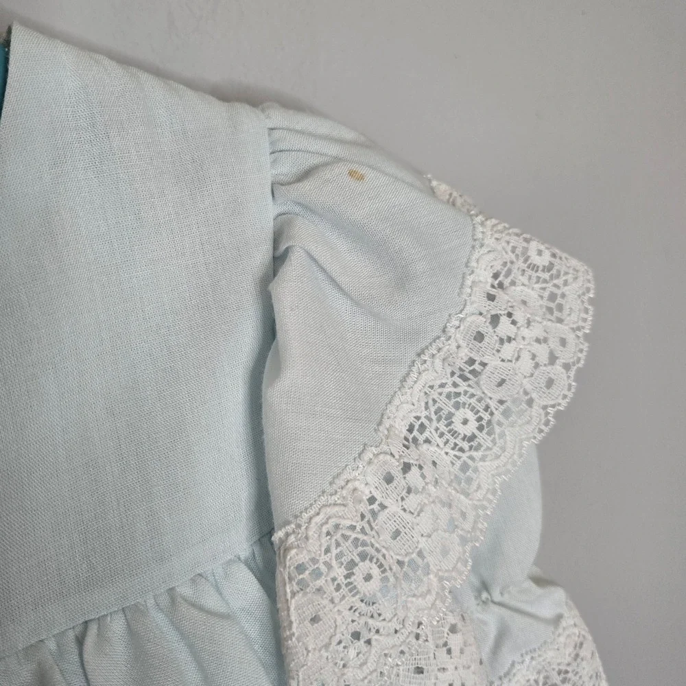 Vtg Martha's Miniatures Girls 5 Blue Lace Apron Dress Circle Skirt Twirl Prairie